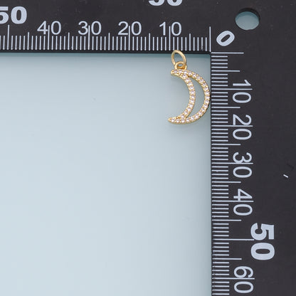 Gold Moon Charms,18K Gold Filled Moon Pendant,CZ Micro Pave Celestial Charm Bracelet Necklace for DIY Jewelry Making Supply