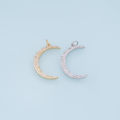 Gold Moon Charms,18K Gold Filled Moon Pendant,CZ Micro Pave Celestial Charm Bracelet Necklace for DIY Jewelry Making Supply