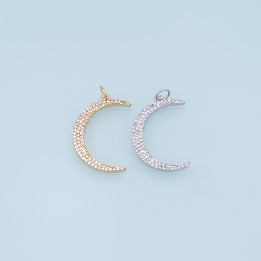 Gold Moon Charms,18K Gold Filled Moon Pendant,CZ Micro Pave Celestial Charm Bracelet Necklace for DIY Jewelry Making Supply