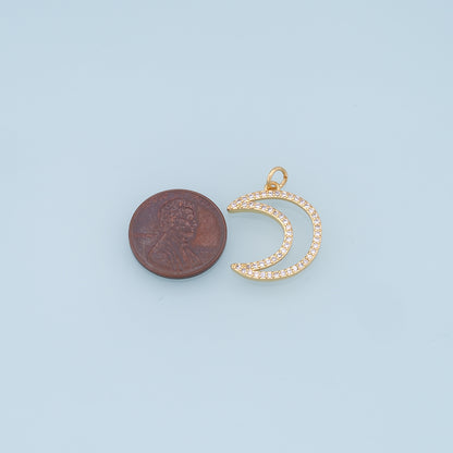 Gold Moon Charms,18K Gold Filled Moon Pendant,CZ Micro Pave Celestial Charm Bracelet Necklace for DIY Jewelry Making Supply