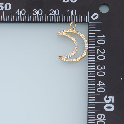 Gold Moon Charms,18K Gold Filled Moon Pendant,CZ Micro Pave Celestial Charm Bracelet Necklace for DIY Jewelry Making Supply