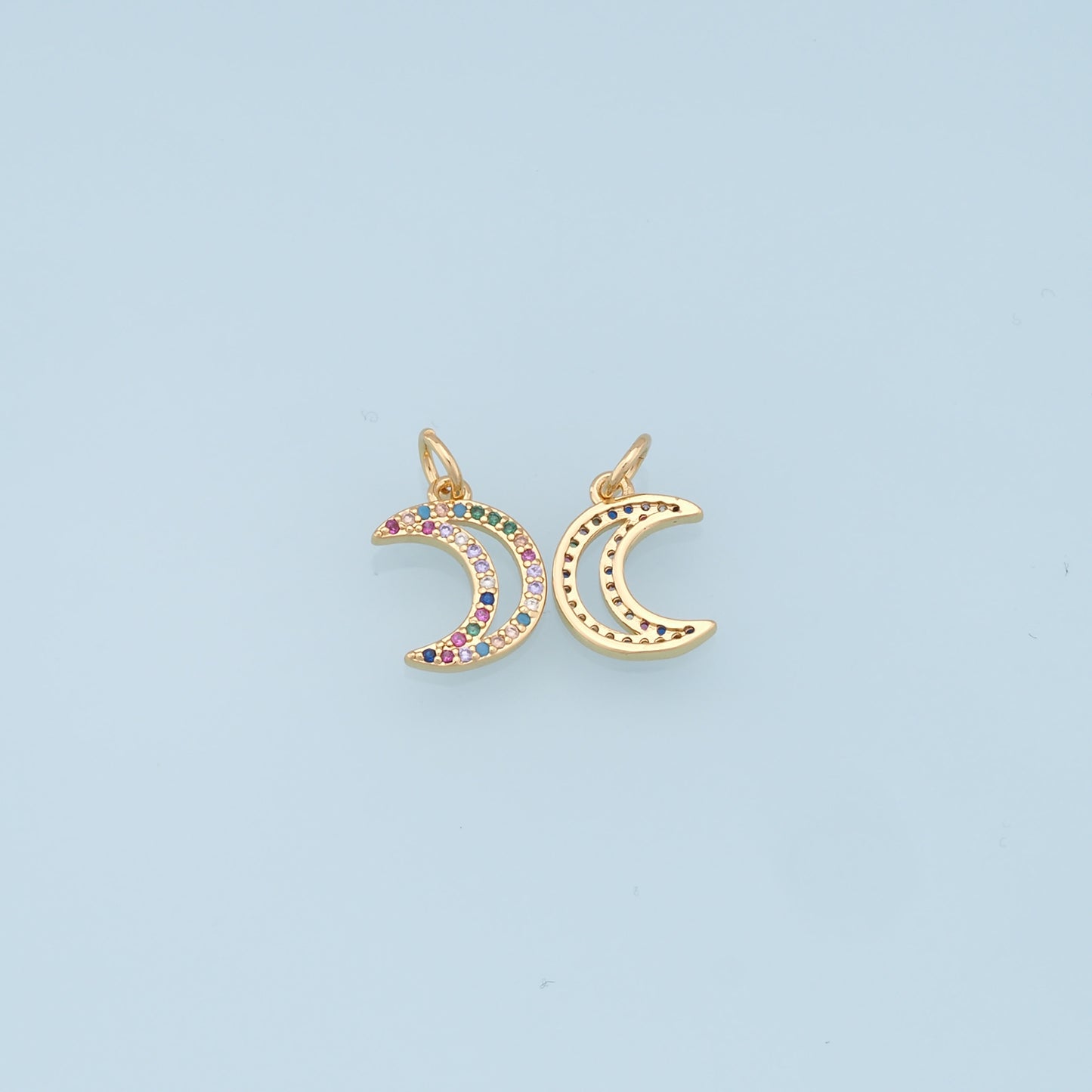 Gold Moon Charms,18K Gold Filled Moon Pendant,CZ Micro Pave Celestial Charm Bracelet Necklace for DIY Jewelry Making Supply
