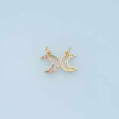 Gold Moon Charms,18K Gold Filled Moon Pendant,CZ Micro Pave Celestial Charm Bracelet Necklace for DIY Jewelry Making Supply