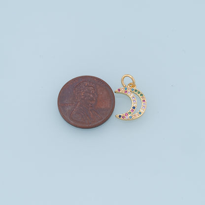 Gold Moon Charms,18K Gold Filled Moon Pendant,CZ Micro Pave Celestial Charm Bracelet Necklace for DIY Jewelry Making Supply