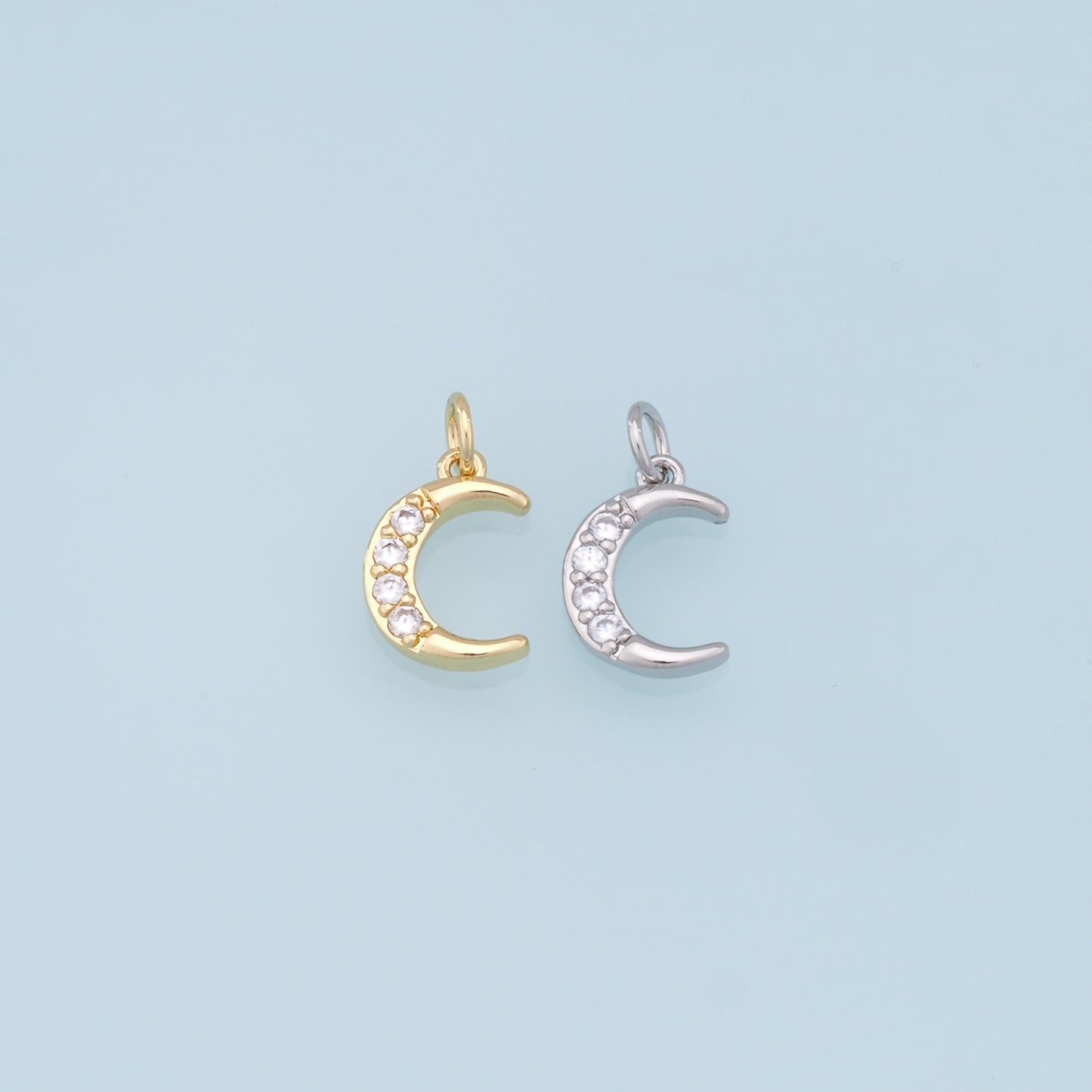 Gold Moon Charms,18K Gold Filled Moon Pendant,CZ Micro Pave Celestial Charm Bracelet Necklace for DIY Jewelry Making Supply