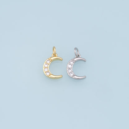 Gold Moon Charms,18K Gold Filled Moon Pendant,CZ Micro Pave Celestial Charm Bracelet Necklace for DIY Jewelry Making Supply