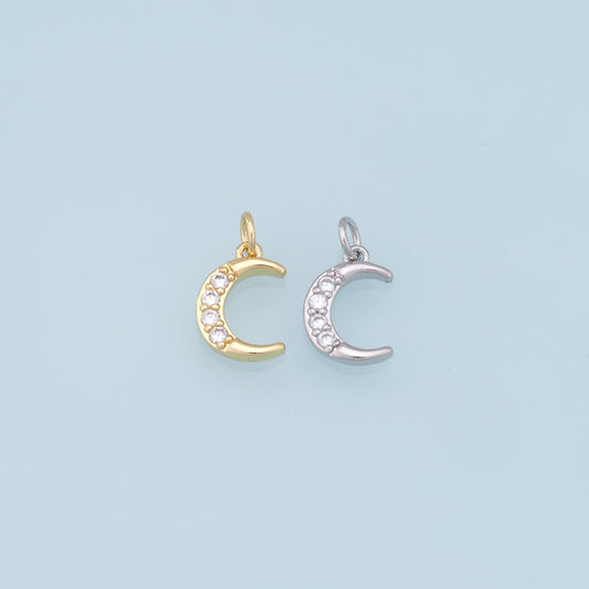 Gold Moon Charms,18K Gold Filled Moon Pendant,CZ Micro Pave Celestial Charm Bracelet Necklace for DIY Jewelry Making Supply