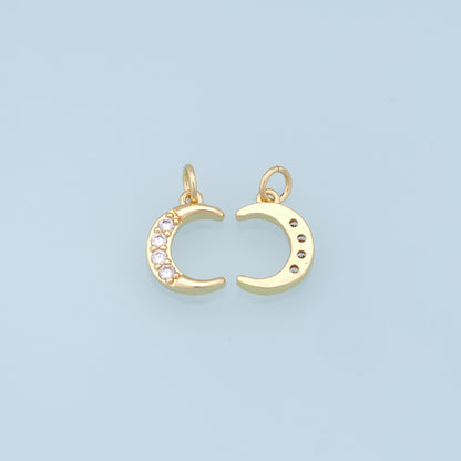 Gold Moon Charms,18K Gold Filled Moon Pendant,CZ Micro Pave Celestial Charm Bracelet Necklace for DIY Jewelry Making Supply