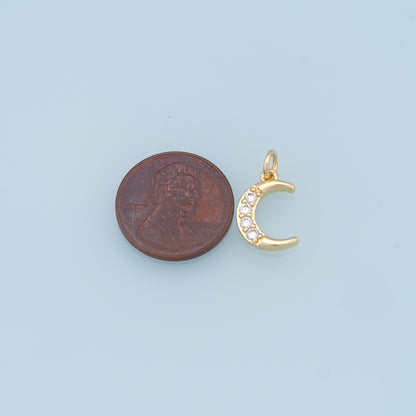 Gold Moon Charms,18K Gold Filled Moon Pendant,CZ Micro Pave Celestial Charm Bracelet Necklace for DIY Jewelry Making Supply