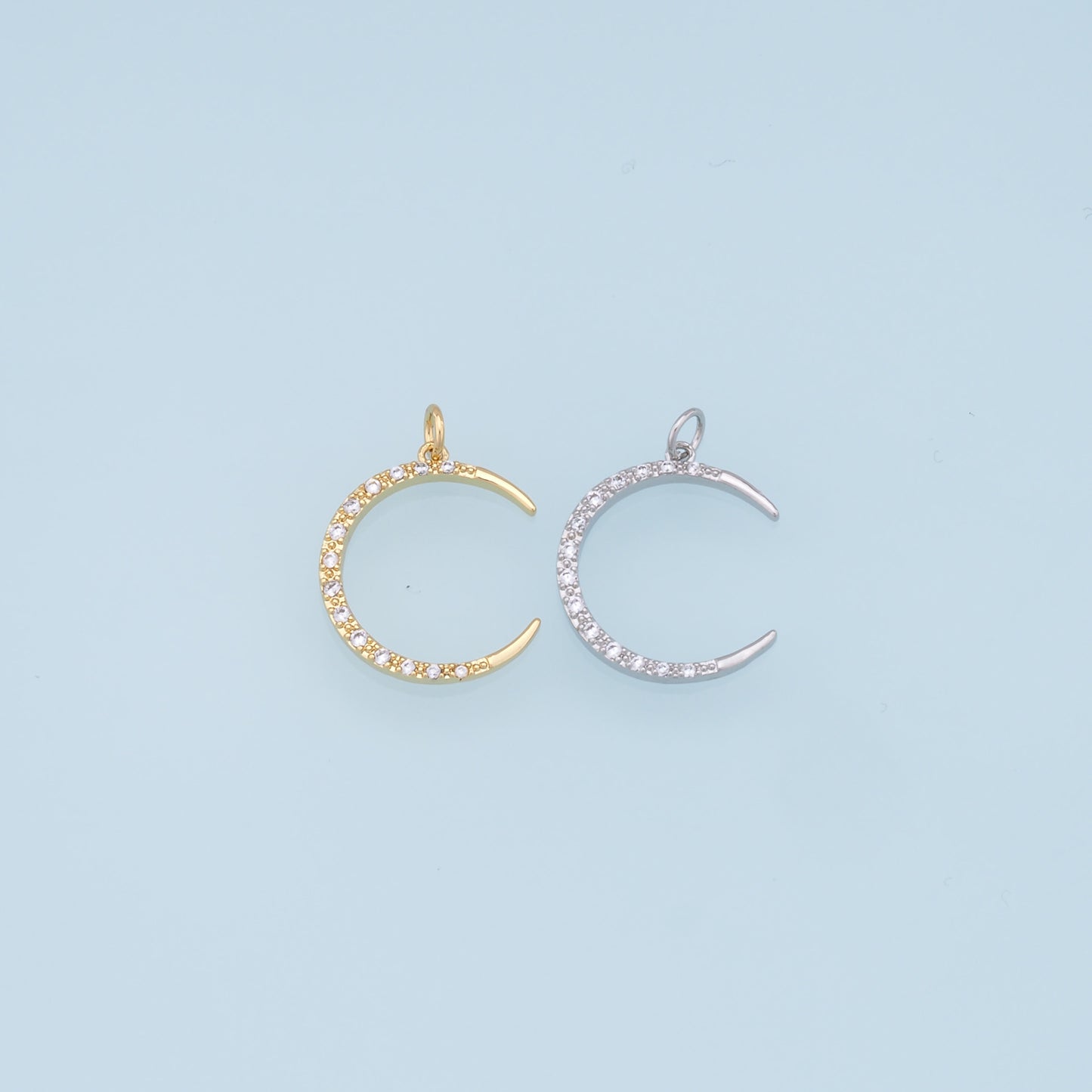 Gold Moon Charms,18K Gold Filled Moon Pendant,CZ Micro Pave Celestial Charm Bracelet Necklace for DIY Jewelry Making Supply