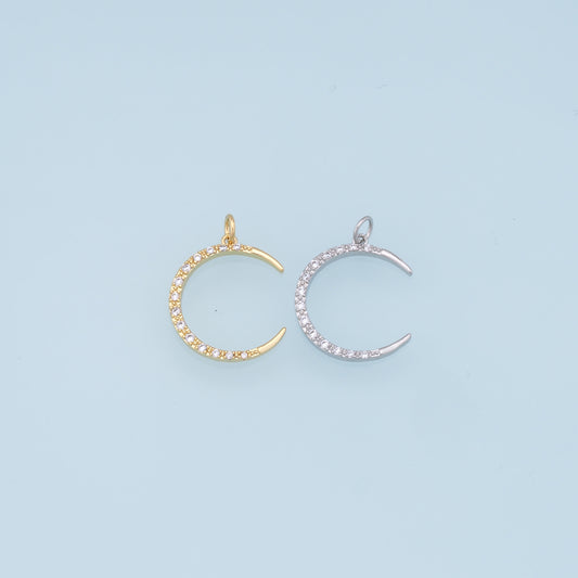Gold Moon Charms,18K Gold Filled Moon Pendant,CZ Micro Pave Celestial Charm Bracelet Necklace for DIY Jewelry Making Supply