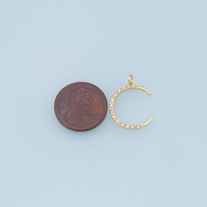Gold Moon Charms,18K Gold Filled Moon Pendant,CZ Micro Pave Celestial Charm Bracelet Necklace for DIY Jewelry Making Supply