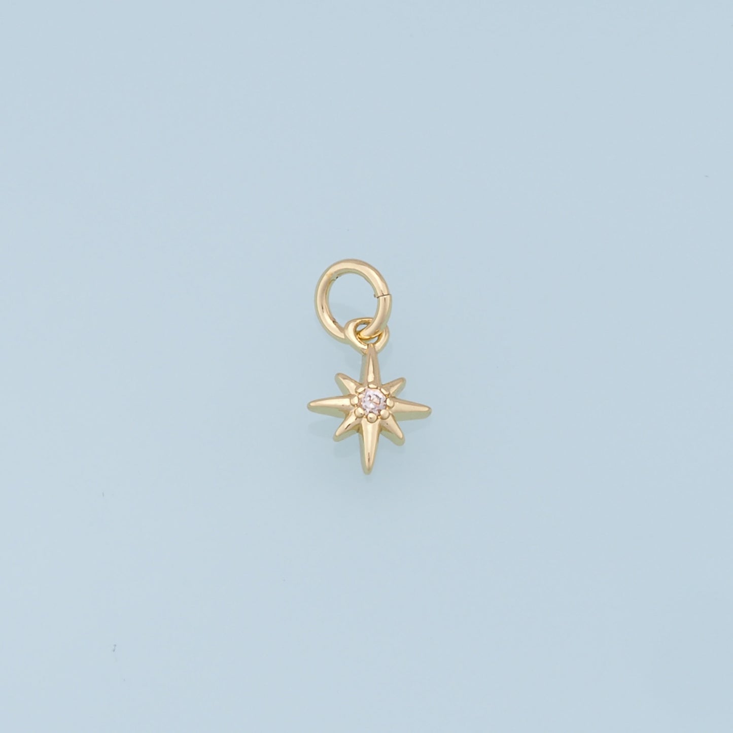 Gold Star Charms,18K Gold Filled Starburst Pendant,CZ North Star Charm Bracelet Necklace for DIY Jewelry Making Supply