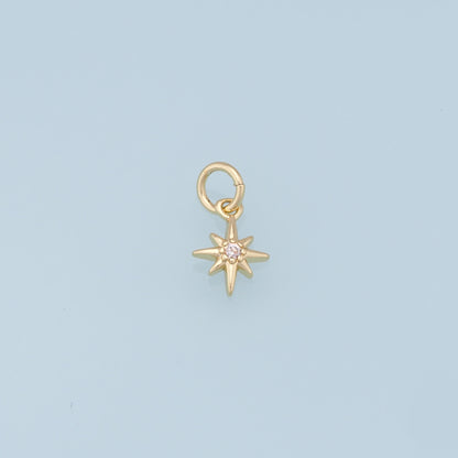 Gold Star Charms,18K Gold Filled Starburst Pendant,CZ North Star Charm Bracelet Necklace for DIY Jewelry Making Supply