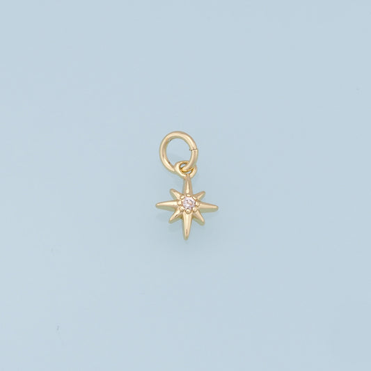 Gold Star Charms,18K Gold Filled Starburst Pendant,CZ North Star Charm Bracelet Necklace for DIY Jewelry Making Supply