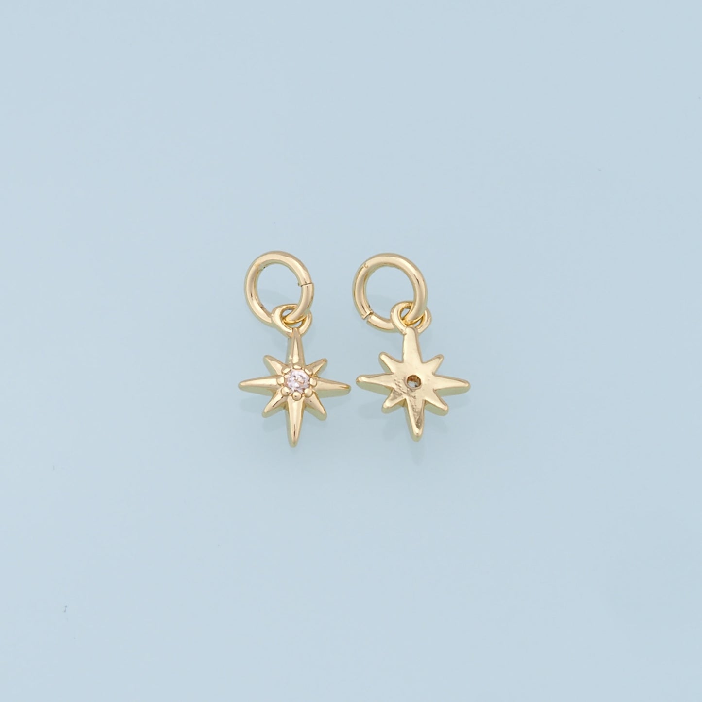 Gold Star Charms,18K Gold Filled Starburst Pendant,CZ North Star Charm Bracelet Necklace for DIY Jewelry Making Supply
