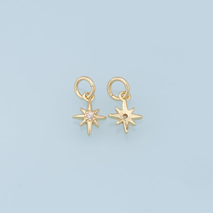 Gold Star Charms,18K Gold Filled Starburst Pendant,CZ North Star Charm Bracelet Necklace for DIY Jewelry Making Supply
