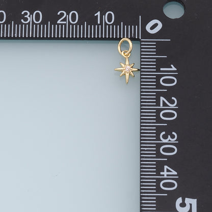 Gold Star Charms,18K Gold Filled Starburst Pendant,CZ North Star Charm Bracelet Necklace for DIY Jewelry Making Supply