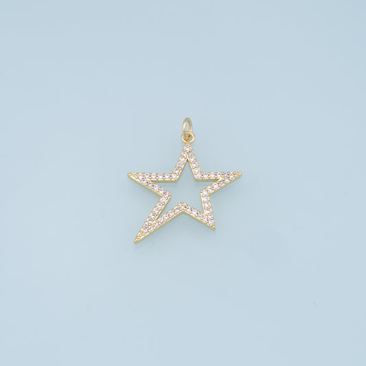 18K Gold Filled Star Pendant,CZ Micro Pave Star Charm Bracelet Necklace for DIY Jewelry Making Supply