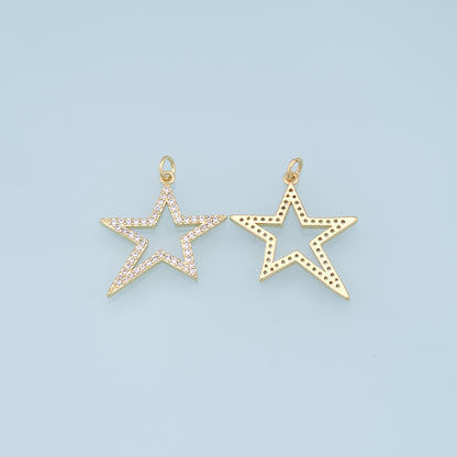18K Gold Filled Star Pendant,CZ Micro Pave Star Charm Bracelet Necklace for DIY Jewelry Making Supply