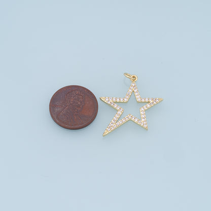 18K Gold Filled Star Pendant,CZ Micro Pave Star Charm Bracelet Necklace for DIY Jewelry Making Supply