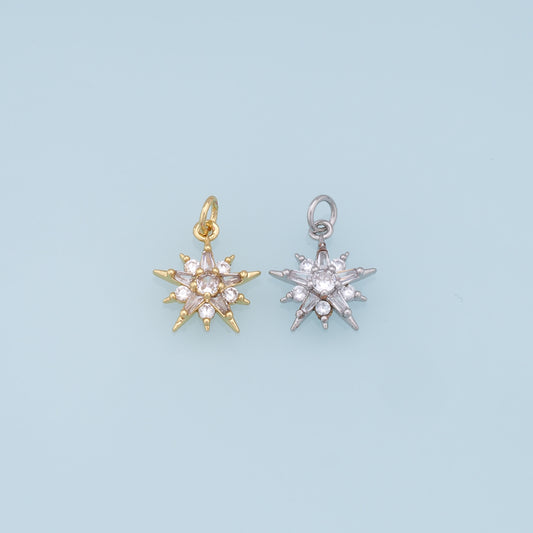 Gold Star Charms,18K Gold Filled Starburst Pendant,CZ North Star Charm Bracelet Necklace for DIY Jewelry Making Supply