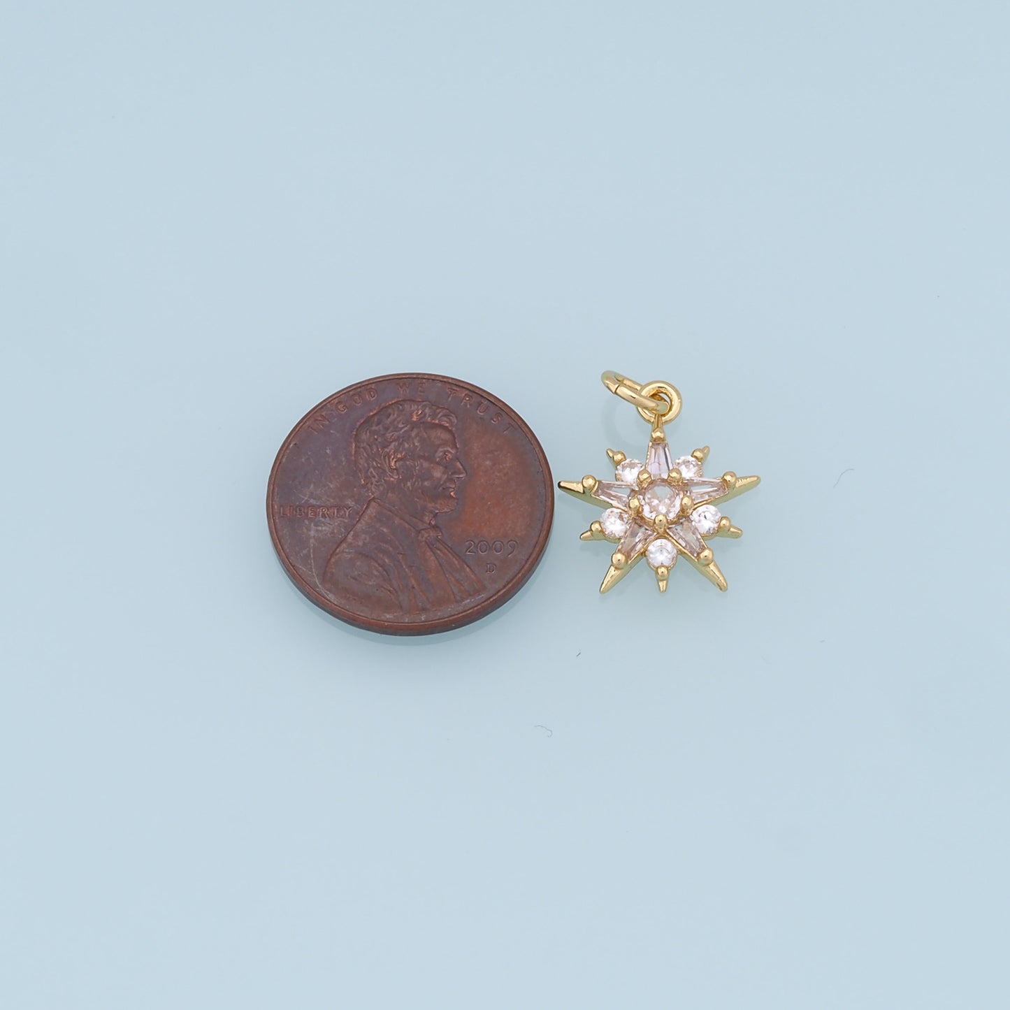 Gold Star Charms,18K Gold Filled Starburst Pendant,CZ North Star Charm Bracelet Necklace for DIY Jewelry Making Supply