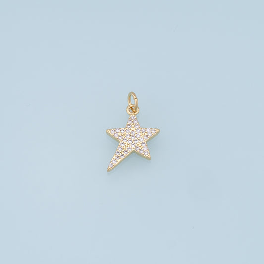 18K Gold Filled Star Pendant,CZ Micro Pave Star Charm Bracelet Necklace for DIY Jewelry Making Supply