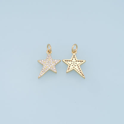 18K Gold Filled Star Pendant,CZ Micro Pave Star Charm Bracelet Necklace for DIY Jewelry Making Supply
