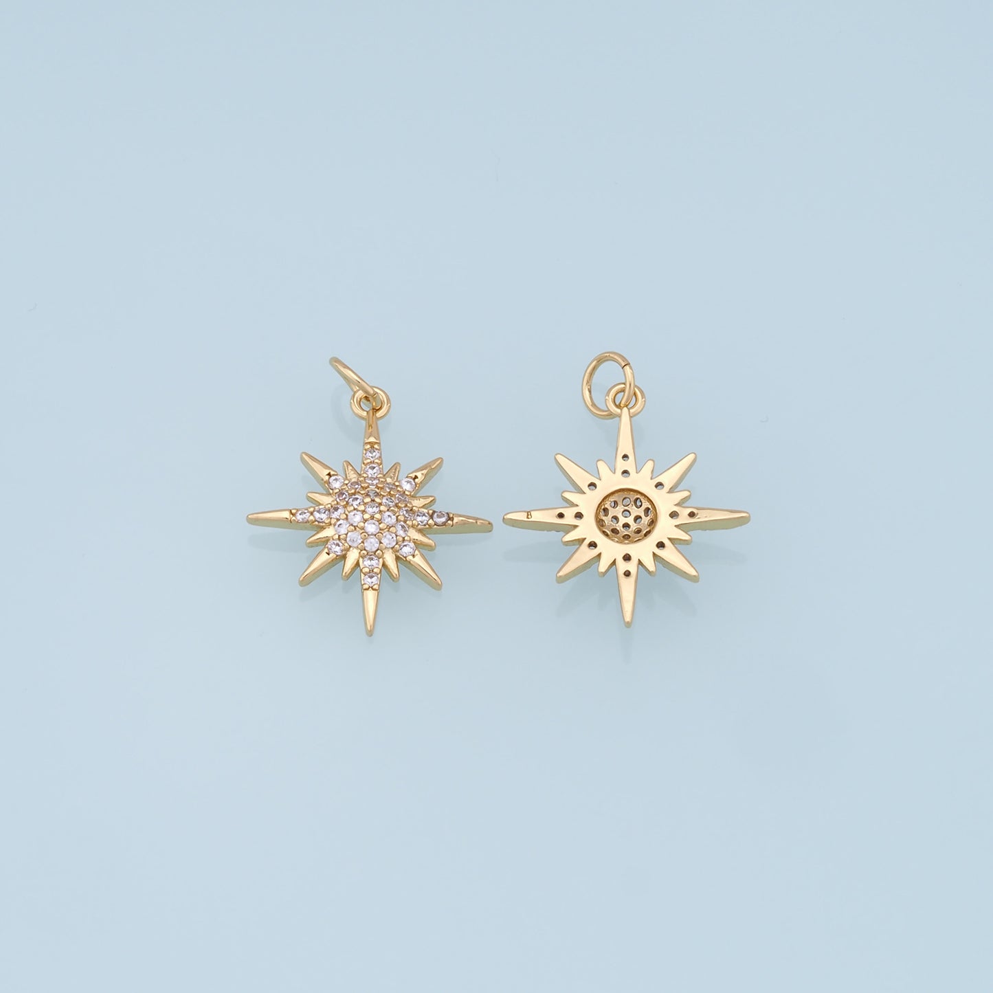 Gold Star Charms,18K Gold Filled Starburst Pendant,CZ North Star Charm Bracelet Necklace for DIY Jewelry Making Supply
