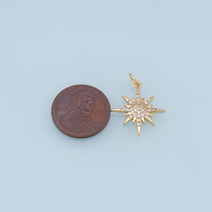 Gold Star Charms,18K Gold Filled Starburst Pendant,CZ North Star Charm Bracelet Necklace for DIY Jewelry Making Supply
