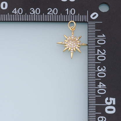 Gold Star Charms,18K Gold Filled Starburst Pendant,CZ North Star Charm Bracelet Necklace for DIY Jewelry Making Supply