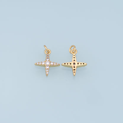Gold Star Charms,18K Gold Filled Starburst Pendant,CZ Black North Star Charm Bracelet Necklace for DIY Jewelry Making Supply