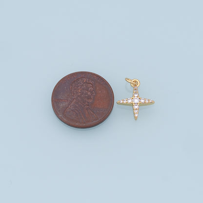 Gold Star Charms,18K Gold Filled Starburst Pendant,CZ Black North Star Charm Bracelet Necklace for DIY Jewelry Making Supply