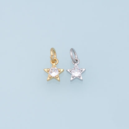 18K Gold Filled Star Pendant,CZ Star Charm Bracelet Necklace for DIY Jewelry Making Supply