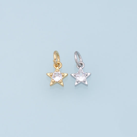18K Gold Filled Star Pendant,CZ Star Charm Bracelet Necklace for DIY Jewelry Making Supply