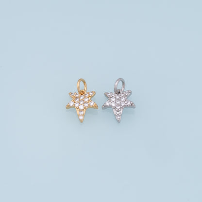 18K Gold Filled Star Pendant,CZ Star Charm Bracelet Necklace for DIY Jewelry Making Supply