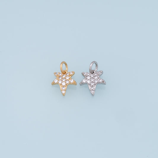 18K Gold Filled Star Pendant,CZ Star Charm Bracelet Necklace for DIY Jewelry Making Supply