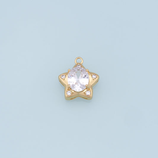 18K Gold Filled Star Pendant,CZ Star Charm Bracelet Necklace for DIY Jewelry Making Supply