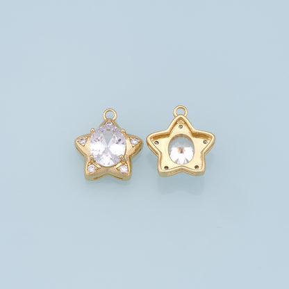 18K Gold Filled Star Pendant,CZ Star Charm Bracelet Necklace for DIY Jewelry Making Supply
