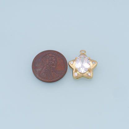 18K Gold Filled Star Pendant,CZ Star Charm Bracelet Necklace for DIY Jewelry Making Supply