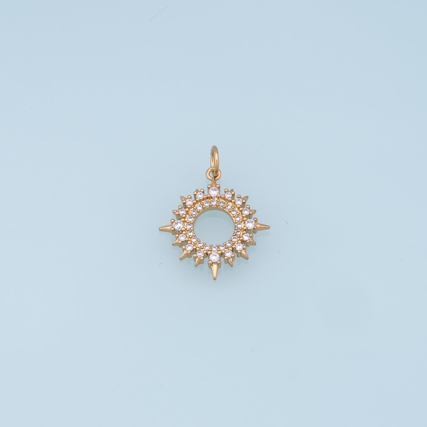 Gold Star Charms,18K Gold Filled Starburst Pendant,CZ North Star Charm Bracelet Necklace for DIY Jewelry Making Supply