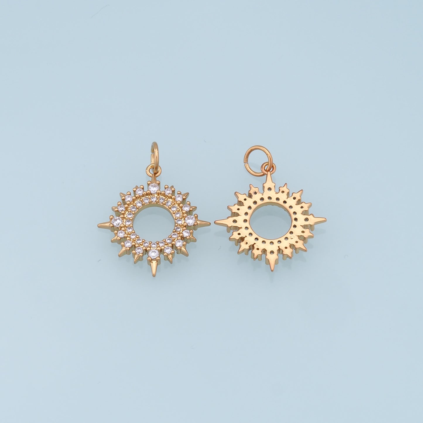 Gold Star Charms,18K Gold Filled Starburst Pendant,CZ North Star Charm Bracelet Necklace for DIY Jewelry Making Supply