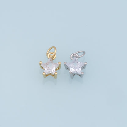 18K Gold Filled Star Pendant,CZ Star Charm Bracelet Necklace for DIY Jewelry Making Supply