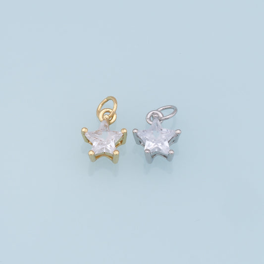 18K Gold Filled Star Pendant,CZ Star Charm Bracelet Necklace for DIY Jewelry Making Supply