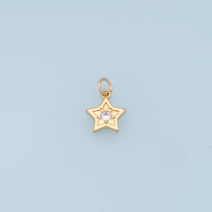 18K Gold Filled Star Pendant,CZ Star Charm Bracelet Necklace for DIY Jewelry Making Supply