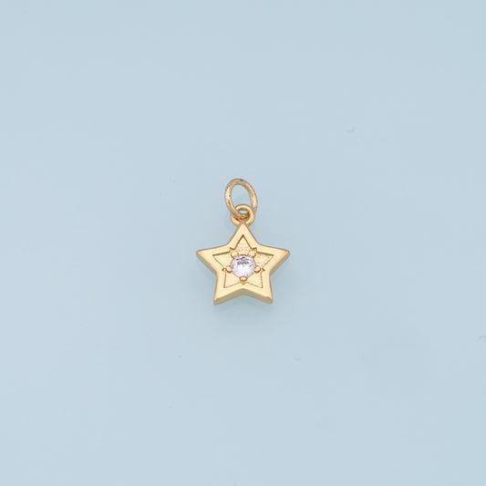 18K Gold Filled Star Pendant,CZ Star Charm Bracelet Necklace for DIY Jewelry Making Supply