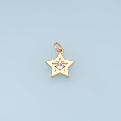 18K Gold Filled Star Pendant,CZ Star Charm Bracelet Necklace for DIY Jewelry Making Supply