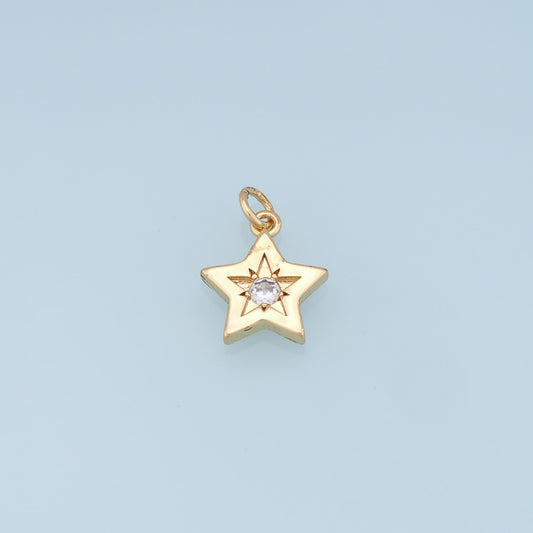 18K Gold Filled Star Pendant,CZ Star Charm Bracelet Necklace for DIY Jewelry Making Supply