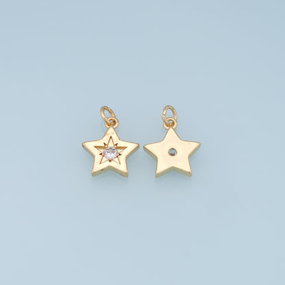 18K Gold Filled Star Pendant,CZ Star Charm Bracelet Necklace for DIY Jewelry Making Supply